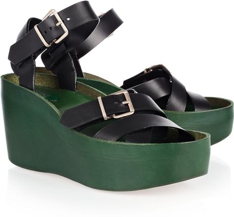 Chloé Colorblock Leather Wedge Sandals in Green (grass) - Lyst