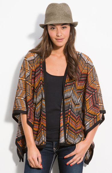 Wallpapher Sheer Print Poncho Cardigan in Orange - Lyst