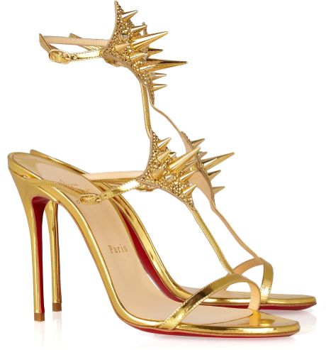 Christian Louboutin Lady Max 100 Spikeembellished Metallic Leather Sandals in Gold - Lyst