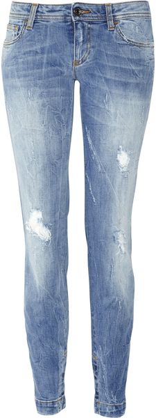Dolce & Gabbana Distressed Low-rise Skinny Jeans - Lyst