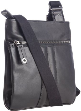 Tod's Black Leather Signature Flat Shoulder Bag - Lyst
