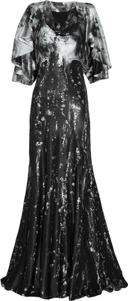 Alexander Mcqueen Printed Silk Gown in Black - Lyst