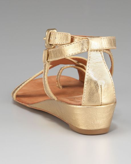 gold sandals low wedge