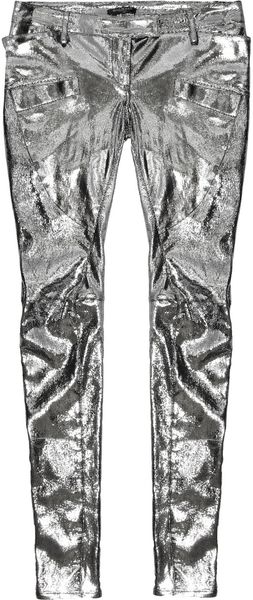 Balmain Metallic Leather Pants - Lyst