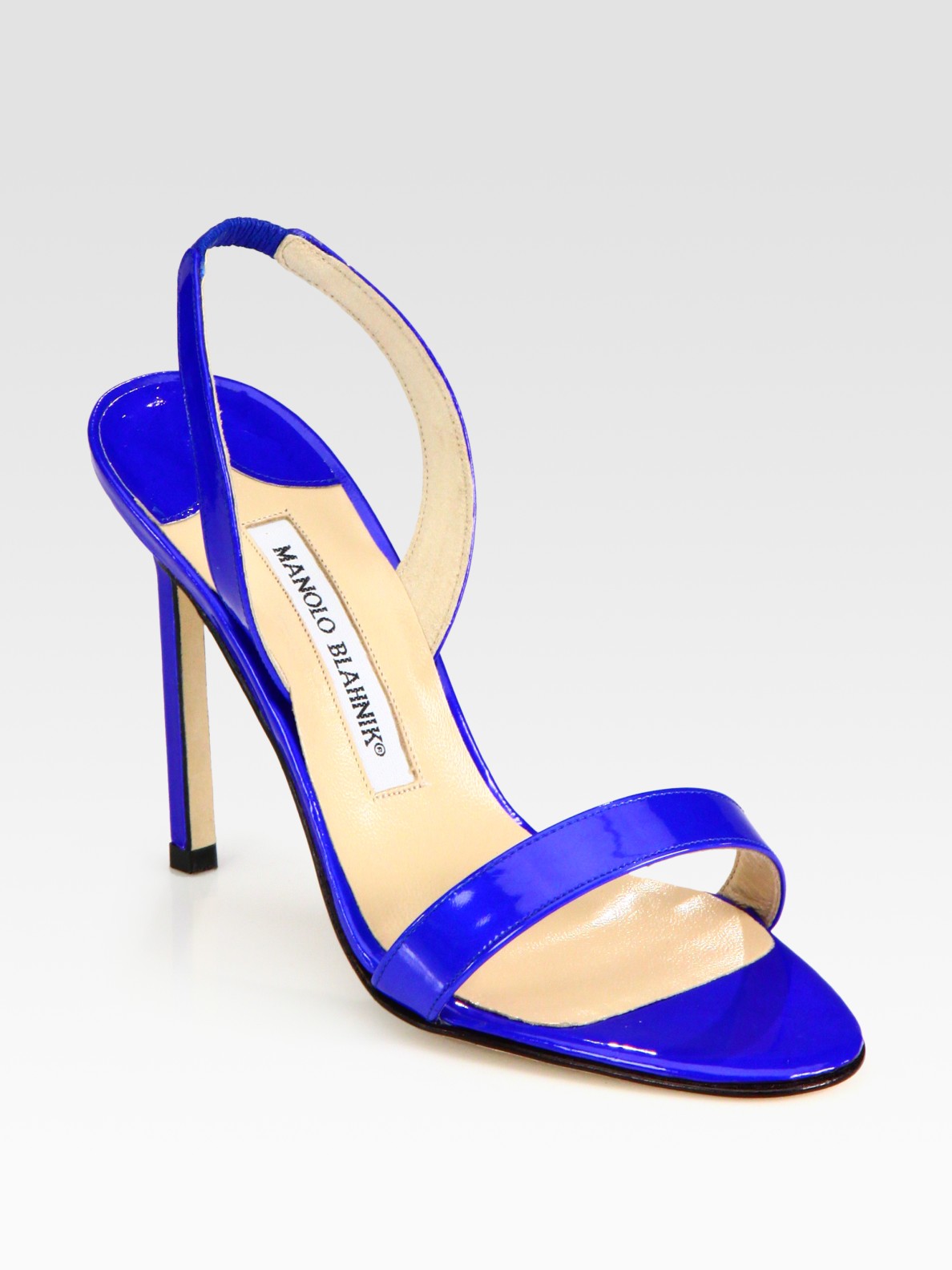 Manolo Blahnik Patent Leather Slingback Sandals in Blue | Lyst