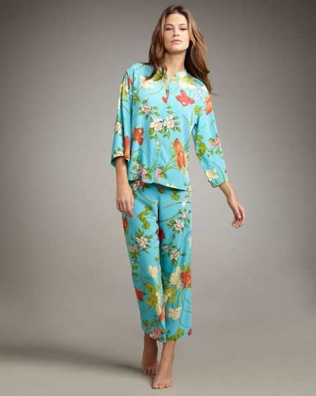 Natori Peranakan Floralprint Charmeuse Pajamas in Blue - Lyst
