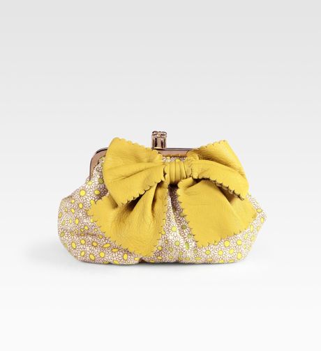 Red Valentino Daisyprint Canvas and Calfskin Mini Bow Bag in Yellow - Lyst