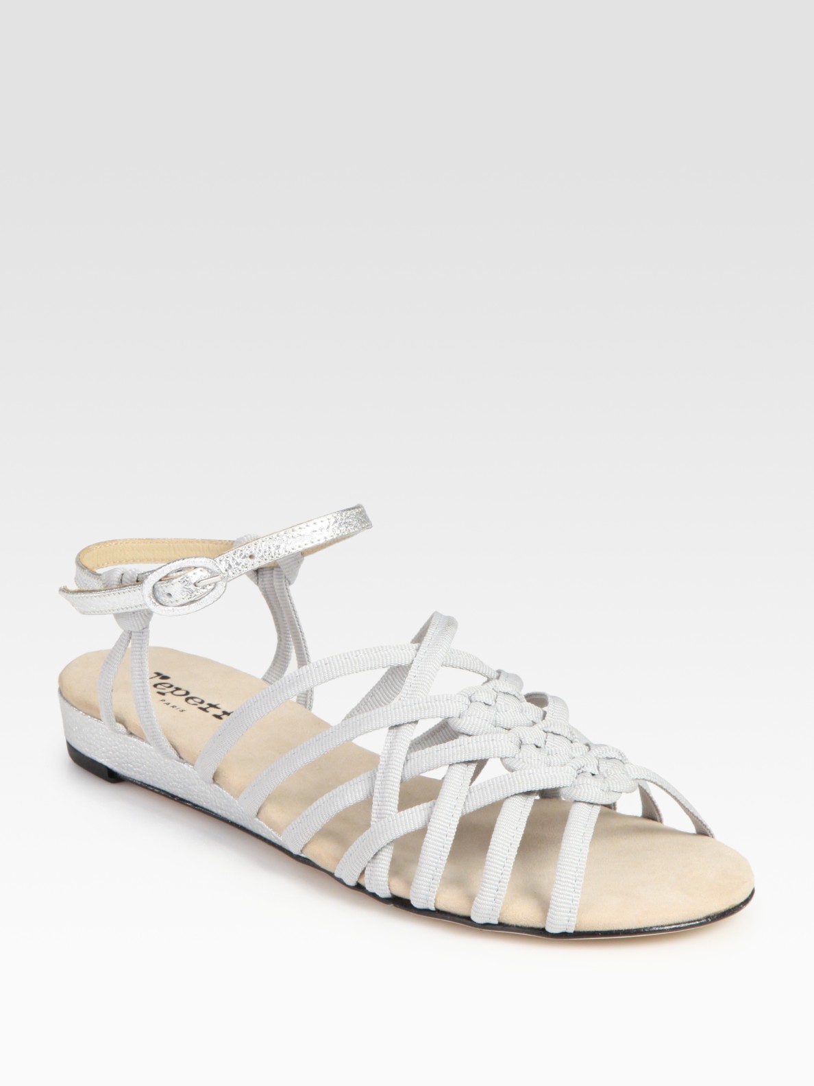 metallic strappy flat sandals