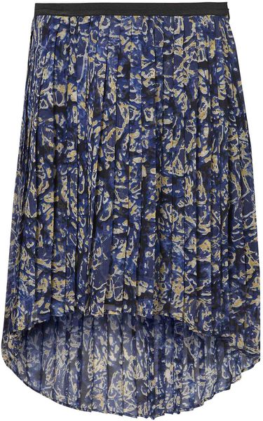 Topshop Printed Dip Hem Skirt in Blue - Lyst