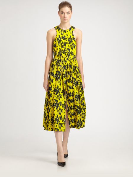 Yigal Azrouel Printed Silk Dress in Yellow (beige) - Lyst