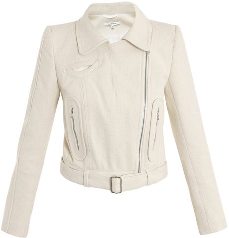 Carven Cotton Biker Jacket in Beige (cream) - Lyst