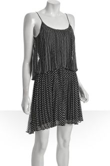Halston Heritage Black and Ivory Polka Dot Silk Pleated Dress - Lyst