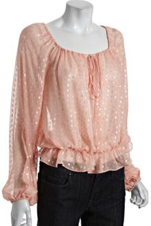 Halston Heritage Bisque Polka Dot Silk Chiffon Peasant Blouse - Lyst