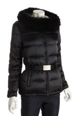 Prada Black Quilted Nylon Fur Hooded Down Coat