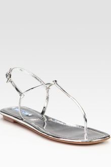 Prada Metallic Leather Thong Flat Sandals - Lyst