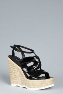 Yves Saint Laurent Black Patent Leather Strappy Wedge Saint Malo Espadrilles - Lyst