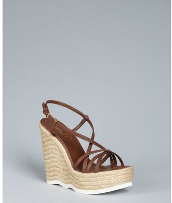 Yves Saint Laurent Brown Leather Strappy Wedge Saint Malo Espadrilles - Lyst