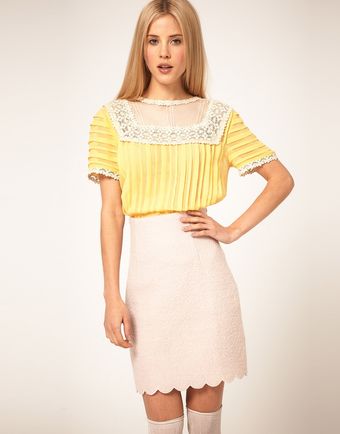 ASOS Collection Asos Blouse with Pleating and Lace Yoke - Lyst