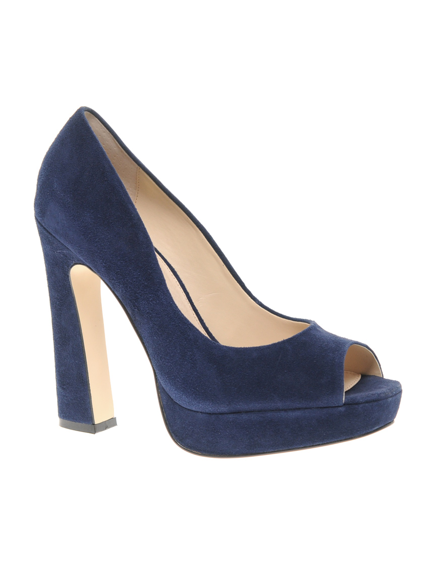 Asos Premier Suede Platform Peep Toe Court in Blue (navy) | Lyst