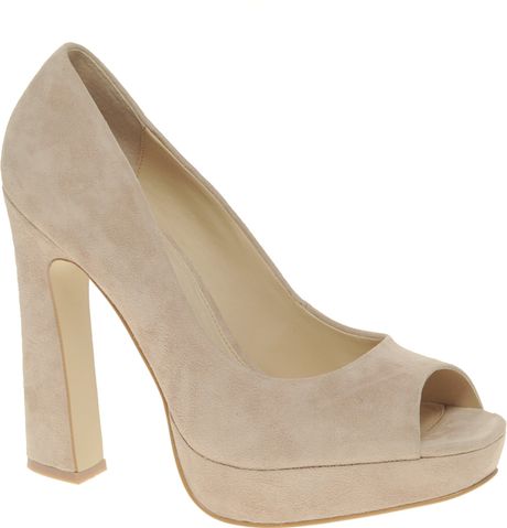 Asos Premier Suede Platform Peep Toe Court in Pink (rose) | Lyst