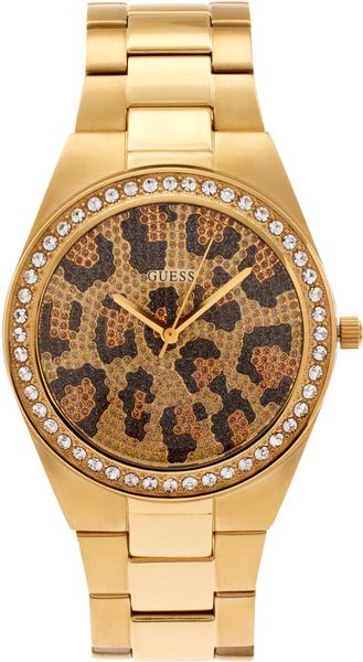 Guess Analog Ladies Catwalk Round Animal Print Watch in Gold (goldtone) - Lyst