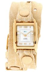 La Mer Gold Sparkle Leather Wrap Watch