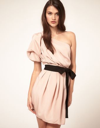 ASOS Collection Asos One Shoulder Drape Dress With Contrast Belt - Lyst