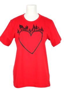 Comme Des Garçons Comme Des Garçons Red Stretch Cotton T-shirt with A Heart and Trees Black Print - Lyst
