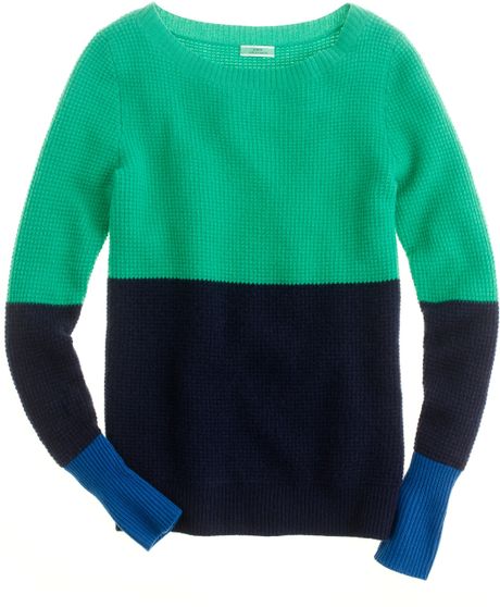 J.crew Cashmere Waffle Colorblock Sweater in Blue (blue green navy) - Lyst