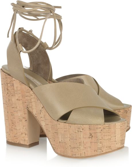 Michael Kors Leather Platform Sandals in Beige - Lyst