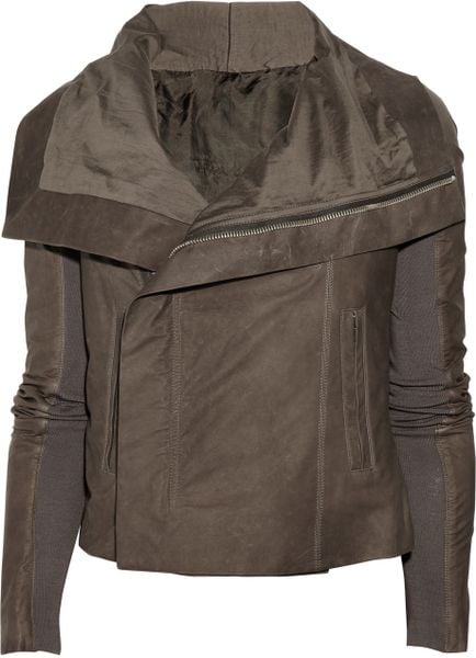 Rick Owens Washedleather Biker Jacket in Brown (gray) - Lyst