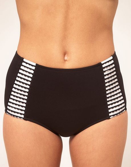 Seafolly Wavey Stripe High Waisted Bikini Bottom in Black (blackwhite) - Lyst