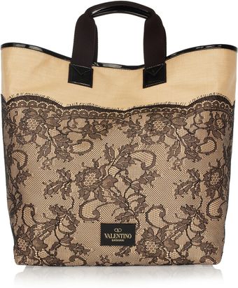 Valentino Lace-appliquéd Raffia Tote - Lyst