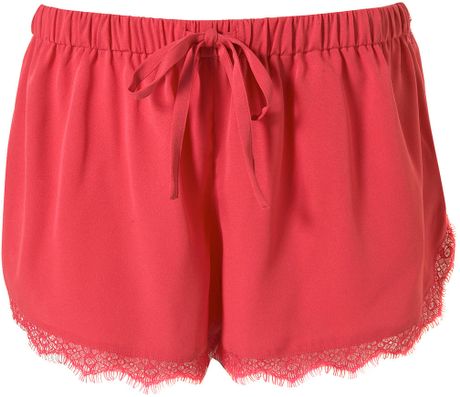 Topshop Lace Runner Shorts in Red (raspberry) - Lyst