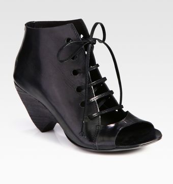  Laceup Leather Peep Toe Ankle Boots 