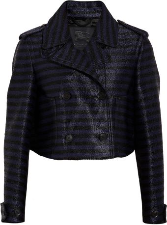 Burberry Prorsum Striped Raffia-weave Cropped Jacket - Lyst
