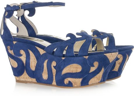 Etro Suedeappliquéd Wedge Sandals in Blue - Lyst