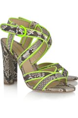 Roberto Cavalli Neon-trimmed Python Sandals
