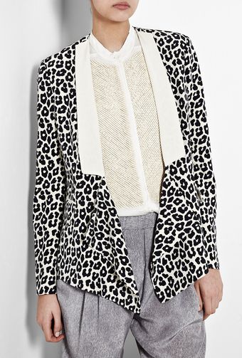  Black Leopard Print Silk Tuxedo Jacket 