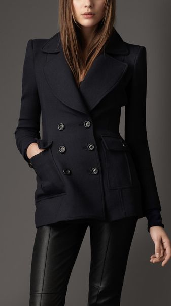 Burberry Virgin Wool Jersey Pea Coat - Lyst