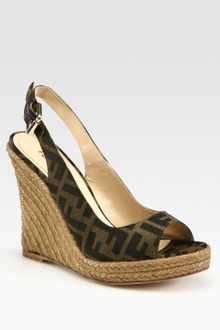 Fendi Monogram Canvas Slingback Espadrille Wedge Sandals - Lyst