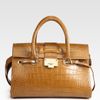 Jimmy Choo Large Rosalie Crocstamped Leather Satchel in Brown (tan) - Lyst