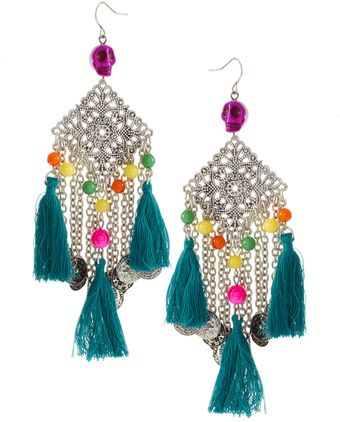 ASOS Collection Asos Skull and Fabric Tassel Chandelier Earrings - Lyst