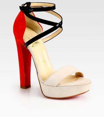 Christian Louboutin Suede and Leather Crisscross Colorblock Sandals - Lyst