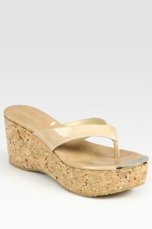 Jimmy Choo Patent Leather Thong Wedge Sandals - Lyst