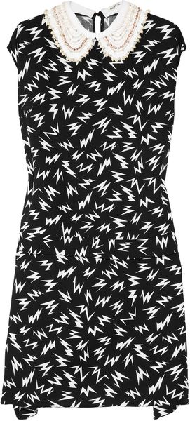 Miu Miu Embellished-Collar Printed Crepe Dress - Lyst