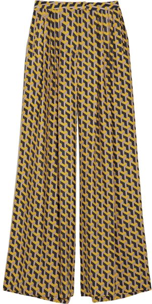 Rag & Bone Racine Printed Silk Wideleg Pants in Yellow - Lyst