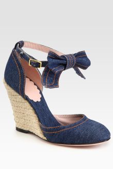 RED Valentino Denim Espadrille Wedge Bow Sandals - Lyst