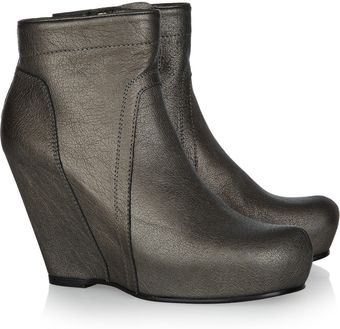 Rick Owens Metallic Leather Wedge Ankle Boots - Lyst