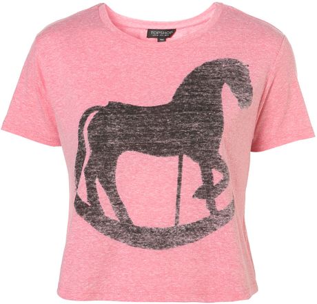 Topshop Rocking Horse Crop Tee in Pink - Lyst